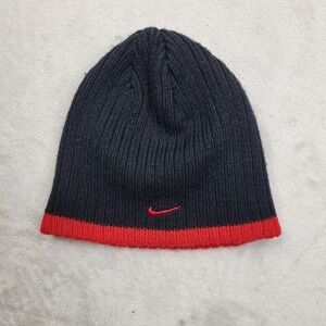 Nike Hat Kids Boys Girls Beanie Cap Winter Cold Stretch Pull On Swoosh Black Red